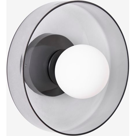 Sklum – Applique murale Jaxal noire Ø25 cm – Abat-jour en verre – Base en acier inoxydable – IP44 – Culot G9 – Puissance 20W