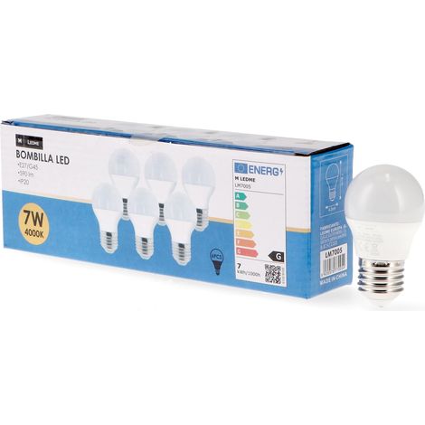 Pack de 6, Ampoule LED E27 G45 7W, Lumière Neutre (4000k), Douille E27, 630 Lumen, IP20, Ouverture du Faisceau Lumineux 200°, Efficacité Énergétique et Faible Consommation. LM7604 (1/5)
