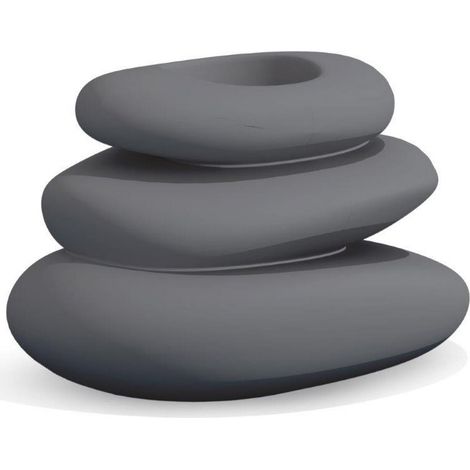 Vaso moderno di design effetto pietre 75x62 H47 in polimero grigio resistente per interno ed esterno - Made in Italy - Monacis (1/4)