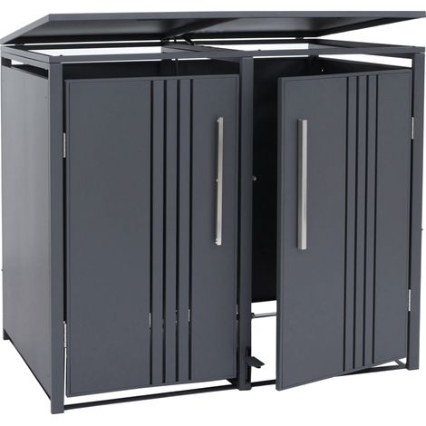 2er-Mülltonnenverkleidung HHG-583, Mülltonnenbox Mülltonnenhaus, Deckel Fußpedal Metall 116x132x89cm 53kg anthrazit (1/5)