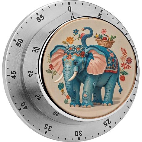 Minuteur en acier inoxydable brodé d'un éléphant avec base