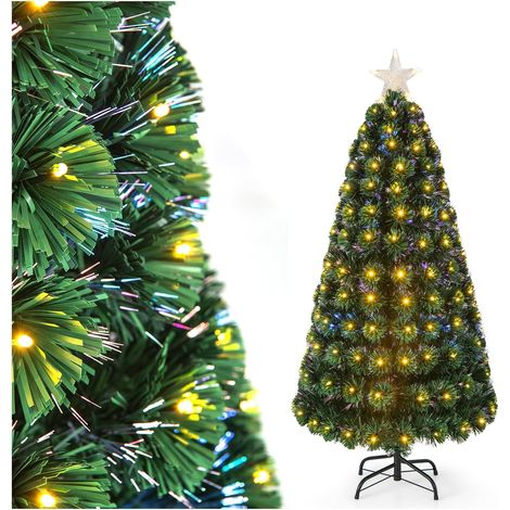 COSTWAY 150cm Árbol de Navidad Artificial, 170 Puntas de Rama de PVC, 170 Luces LED Amarillas Cálidas, Estrella Superior Iluminada, 8 Modos de Iluminación, Soporte de Metal, Navidad Decoración (1/5)