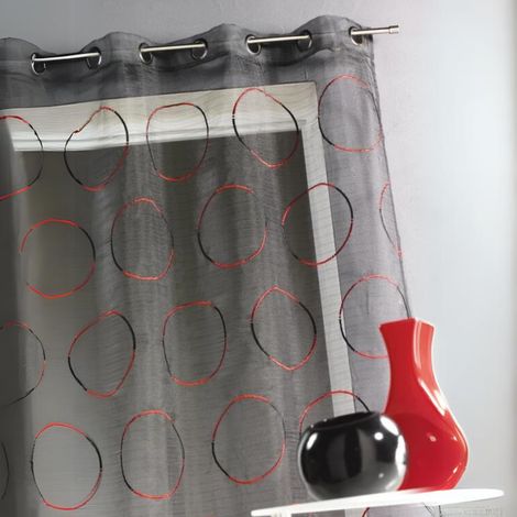 Voilage en organza avec cercles brodés Noir 140x240 cm