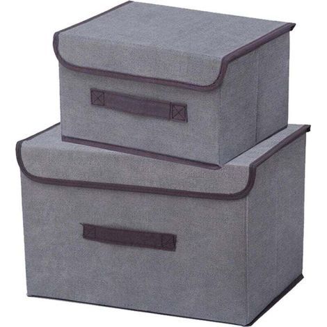 Faltbarer Aufbewahrungskorb, 2er-Set Aufbewahrungsboxen mit Deckel und Griff zur Organisation von Kleidung, Spielzeug, Büchern, für Schlafzimmer, Schrank, Kleiderablage, Büroregal (grau) (1/4)