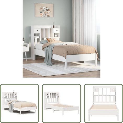 Sommier à lattes - Lit bibliothèque sans matelas blanc 75x190cm bois de pin massif (1/5)