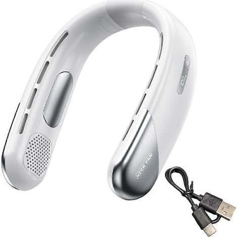 Ventilateur de cou portable rechargeable - Capacité 3000 mAh, sans pales, blanc (1/5)