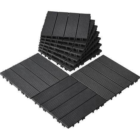VEVOR Dalles de Terrasse Emboitables, Lot de 10, Revetement de Sol Plastique Impermeable, 300 x 300 mm, 9290 c㎡, Utilisation par Tous les Temps, pour Porche, Piscine, Balcon, Arriere-cour, Gris Fonce