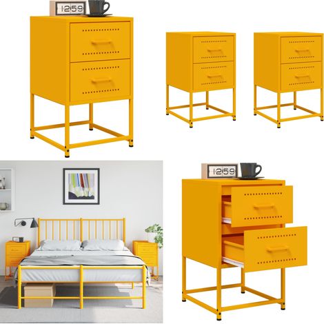 vidaXL Tables de chevet 2 pcs jaune moutarde 36x39x60,5 cm acier (1/5)