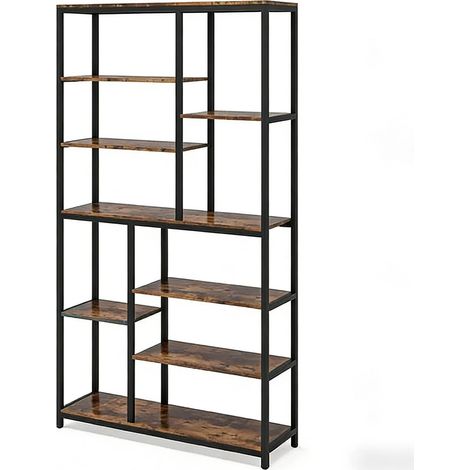 Modernes hohes Bücherregal aus Metall und Holzwerkstoff 100 x 30 x 200 cm Schwarz Braun (1/5)