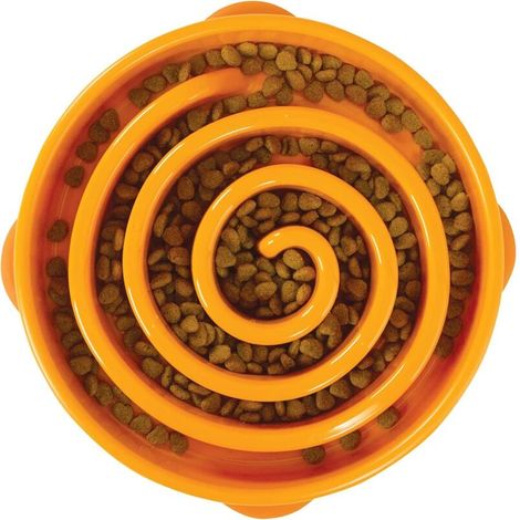 SABIR Gamelle d'alimentation lente anti-glouton pour chien - taille L/normal - orange (1/5)