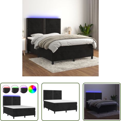 vidaXL LED-Streifen - Boxspringbett mit Matratze & LED Schwarz 140x200 cm Samt (1/5)