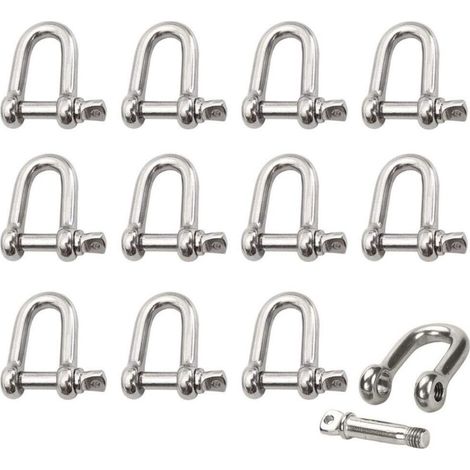Manille Inox 12 Pièces M4 Manille Inox Acier Manille de Levage Manille D'anneau de D de Chaîne Manille Goupille Vis Boucle Manille Droite Joint Fermoir pour Chaîne