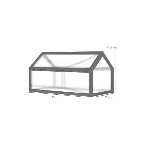 Mini serre grise en bois 90 x 52 x 49,5 cm avec couvercle translucide et bac résistant au froid pour jardin, balcon et terrasse (1/5)