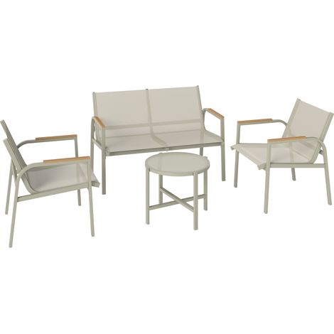 Set 4 Pezzi Salotto da Giardino Divano 2 Poltrone e Tavolino in Textilene Verde (1/5)