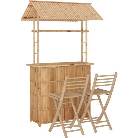 Ensemble de trois pièces de mobilier de bar en bambou (1/5)