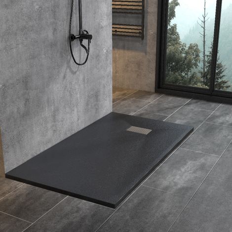WITEN&NOCK SMC Duschwanne Schwarz Superflach Duschtasse Rutschfest ohne Ablaufgarnitur160x80cm (1/3)