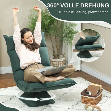 Fauteuil de sol tournant avec dossier ajustable sur 5 positions, revêtement design vert (1/4)
