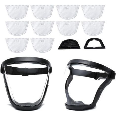 2 full face masks, transparent mask for adults, reusable mask with 10 cotton filters, easy to replace (1/5)
