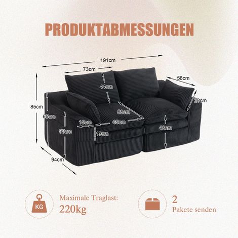 Modulares Ecksofa aus Samt in Schwarz 191 x 94 x 85 cm HOMAIRE (1/5)
