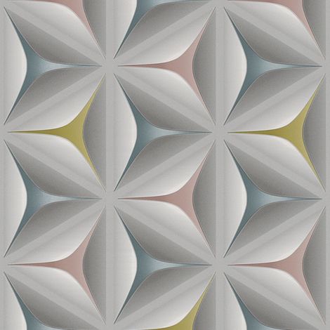 3D Tapete Profhome 960422 Vliestapete leicht strukturiert mit Blumen-Muster matt grau rosa blau 5,33 m2