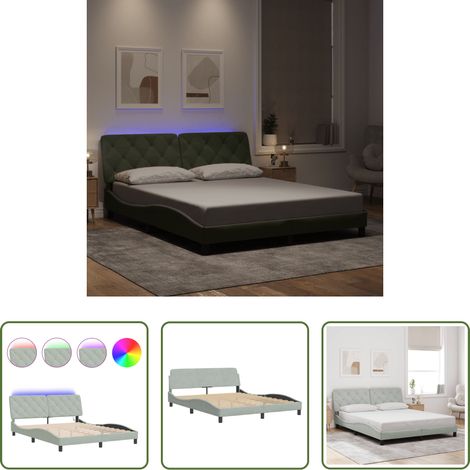 LED-Leuchten - Bettgestell mit LED ohne Matratze Hellgrau 160x200 cm Samt (1/5)
