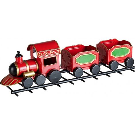 Trenino Vintage Rosso con vagoni in latta decorazione natalizia 43 cm