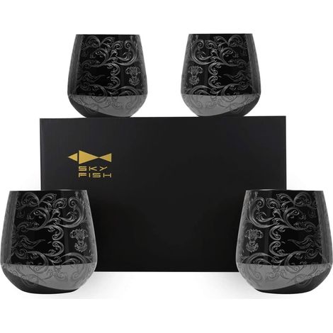 Verres à Vin Sans Pied, Ensemble de 4 Verres à Cocktail en Acier Inoxydable, 500 ml, (Noir) (1/5)