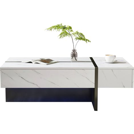 ELVMI Couchtisch mit 3 Schubladen und LED per App, Hochglanzplatte in Marmoroptik, Wohnzimmer, 105 × 60 × 35 cm (1/5)