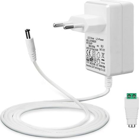 12V 2A Alimentation pour Rubans à LED, Transformateur AC 200 240V à DC 12V Pilote Adaptateur De convertisseur 24W Driver avec Câble de 5ft/1,5m, Prise EU, Prise 5,5 x 2,1mm, GS TUV CE Approuvé