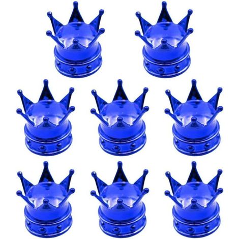 Set mit 8 Kronenventilen für Pkw, SUVs und Motorräder. Metallkern mit Dichtungen, kompatibel mit roten, schwarzen und silbernen (blauen) Reifenventilen.