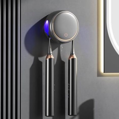 Esterilizador de cepillos de dientes UV con soporte de pared y función de temporizador: ideal para el hogar y los viajes.