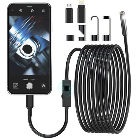 Caméra endoscopique éclairée, caméra endoscopie étanche à 8 lumières LED, caméra endoscopique HD IP67 pour Android, iOS, tablettes (1/5)