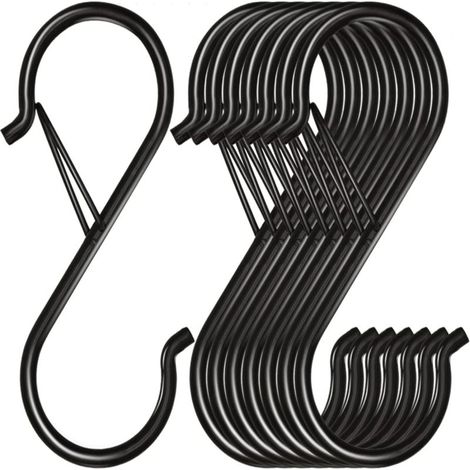 Lot de 8 crochets S métalliques 9 cm loquet sécurité (noir)