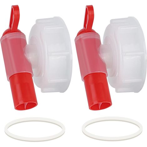 Lot de 2 robinets doseurs DIN61 pour bidons de 15 à 60 litres, robinet de vidange pour bidon/bidon comme aide à doser pratique, blanc et rouge (1/5)