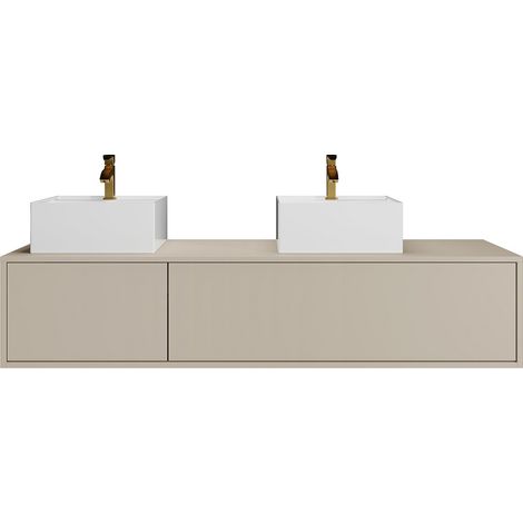 Meuble de salle de bain suspendu coloris beige avec double vasque carrée - L150 cm - ISAURE II
