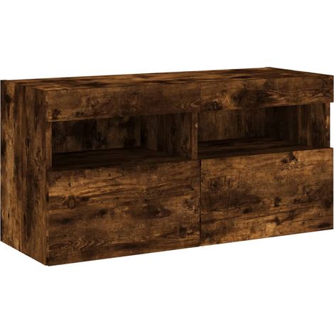 Mobile TV multimediale scaffale TV credenza TV sala da pranzo soggiorno camera da letto a parete con luci LED rovere affumicato 80 x 30 x 40 cm marrone 020027991