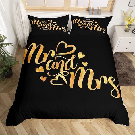 Ensemble de Literie 220x240 pour Femmes Housse de Couette Love Heart pour Couples,Parure de Lit Noir et Or Couvre Lit Romantique pour Adultes et Adolescents Cadeaux de La Saint-Valentin (1/5)