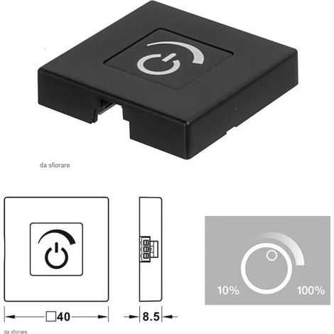 INTERRUTORE A SFIORO DIMMERABILE 40X40mm HAFELE DA APPLICARE NERO 833.89.176 SENZA CAVO