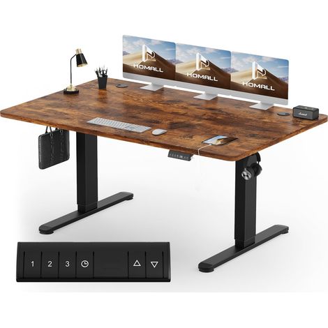 Bureau Assis Debout Électrique 160×80 cm, Ergonomique, Marron (1/5)