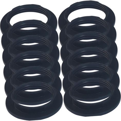 20 anillos de plástico negro para pantallas de lámparas, casquillo E27/E26, fijación robusta, compatible con bombillas estándar, uso versátil en iluminación.