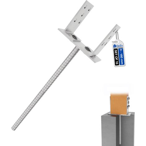 Lot de 16 Support de poteau en U réglable à sceller Zingué Électrolytique 400 x 400 mm – hauteur réglable 0 à 160 mm pour clôture bois et poteaux  – Pied de poteau en U réglable – GeZu Impex