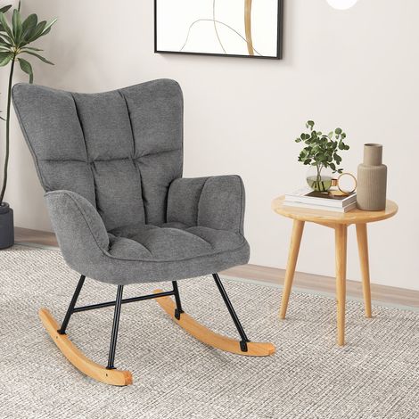 COSTWAY Linen Nursery Rocking Chair Modern Rocking Accent Chair Glider Rocker Armchair (1/5)