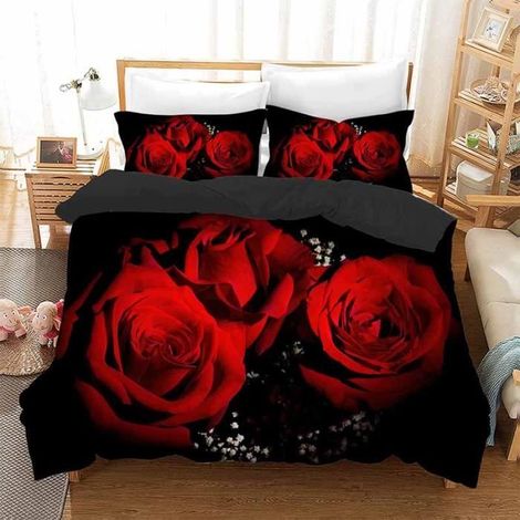 Housse de couette - Non spécifié - 3D Rouge Rose - 200 x 200 cm - 2 taies d'oreiller - Microfibre douce (1/3)