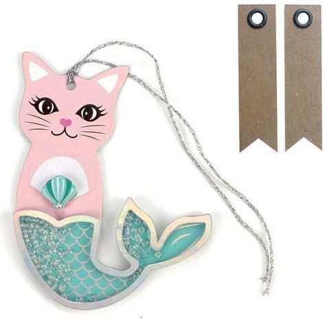2 étiquettes 3D shaker tags Sirène chat + 20 étiquettes kraft Fanion