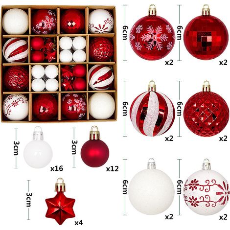 Boule de Noël Rouge et Blanche, 44 Pièces Déco Sapin, Ornements de Fête pour Arbre, Décorations d’Hiver Intérieur Maison, Kit Sapin Festif pour Salon Extérieur (1/3)