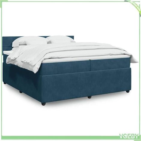 Cadre de lit avec tête de lit - FAF7291712426179 - 200 x 200 cm - Velours bleu - Matelas à ressorts ensachés (1/5)
