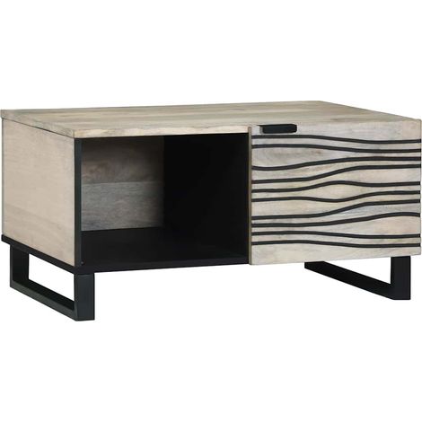 Couchtisch Beige und Schwarz 80 x 50 x 40 cm Massivholz Akazie