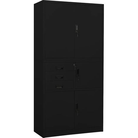 Armadio da ufficio con vano e 3 ripiani regolabili 90 x 40 x 180 cm design moderno in acciaio nero 020046913