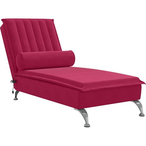 Massage-Chaiselongue mit Nackenrolle Weinrot Samt vidaXL