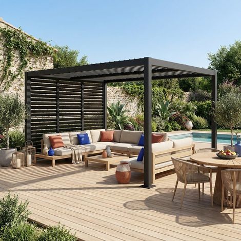 Pergola bioclimatique aluminium et acier 4x3m + 3 persiennes 100cm anthracite Palace